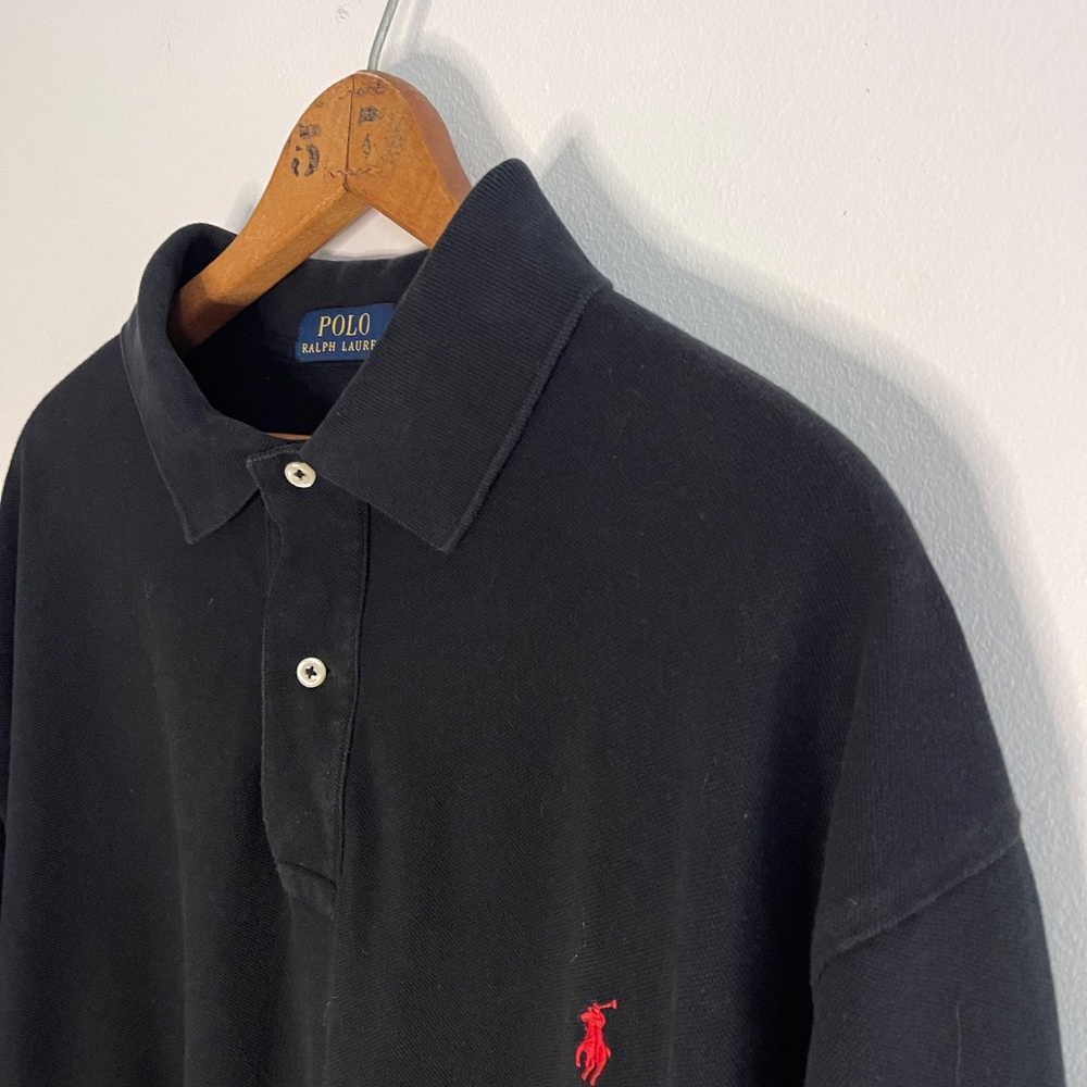 Ralph Lauren Polo Shirt 1XB Mens Black Pique Cotton Popover Preppy Golf
